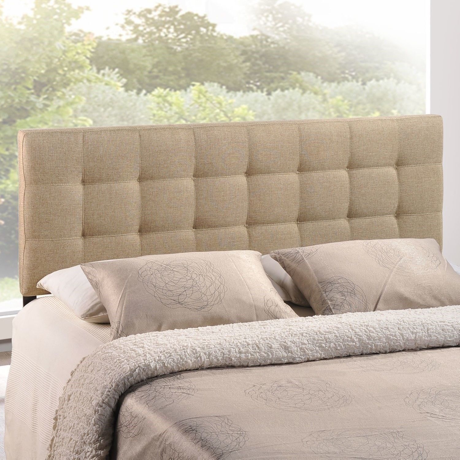 Twin Full Queen King Beige Upholstered Headboard Wall Frame Mount ...