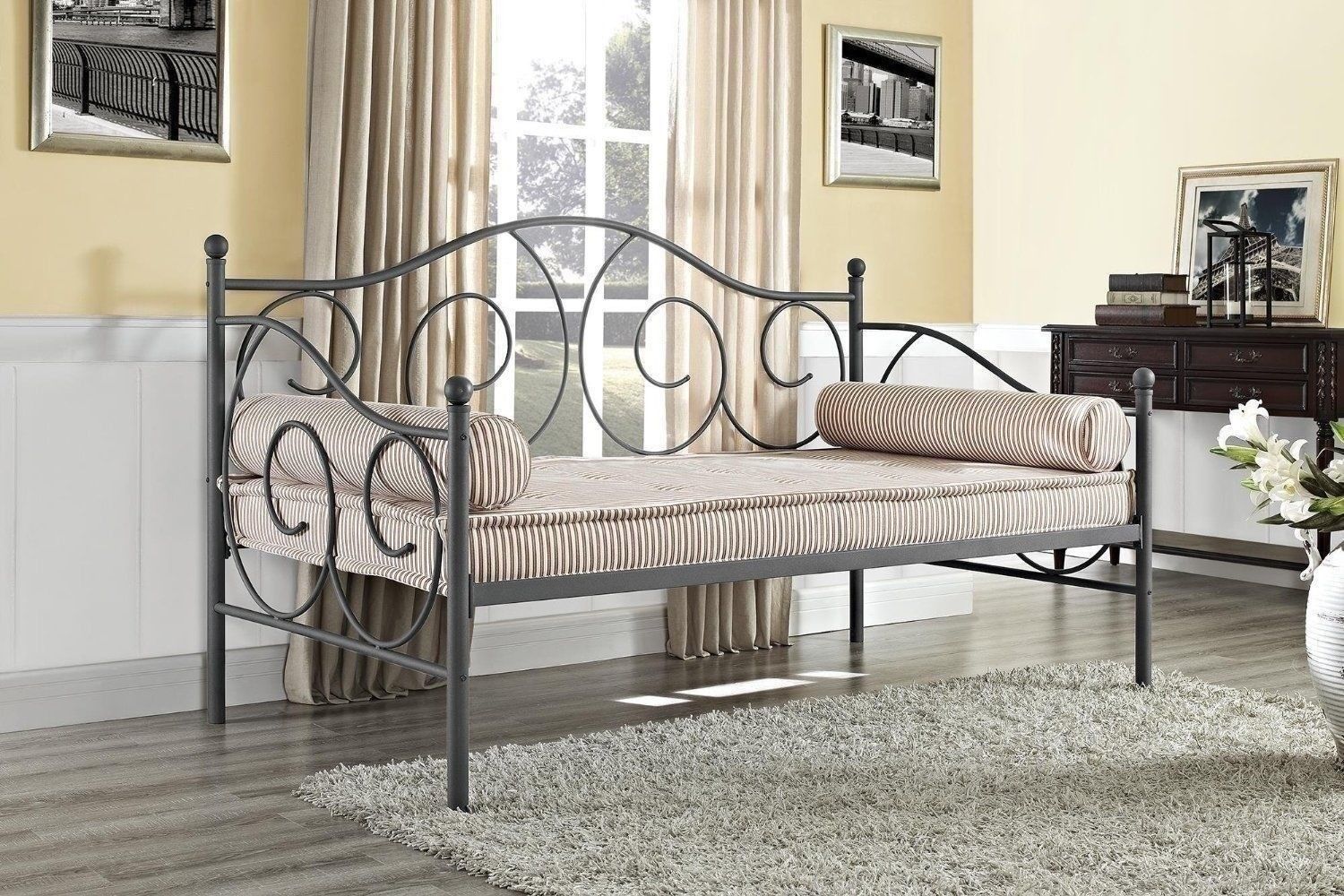 Pewter Gray Metal Daybed Frame Twin Full Bed Kids Bedroom Furniture ...